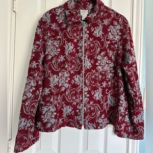 Vintage Color Me Cotton Burgundy Floral Jacket size Large Rhinestone Zipper